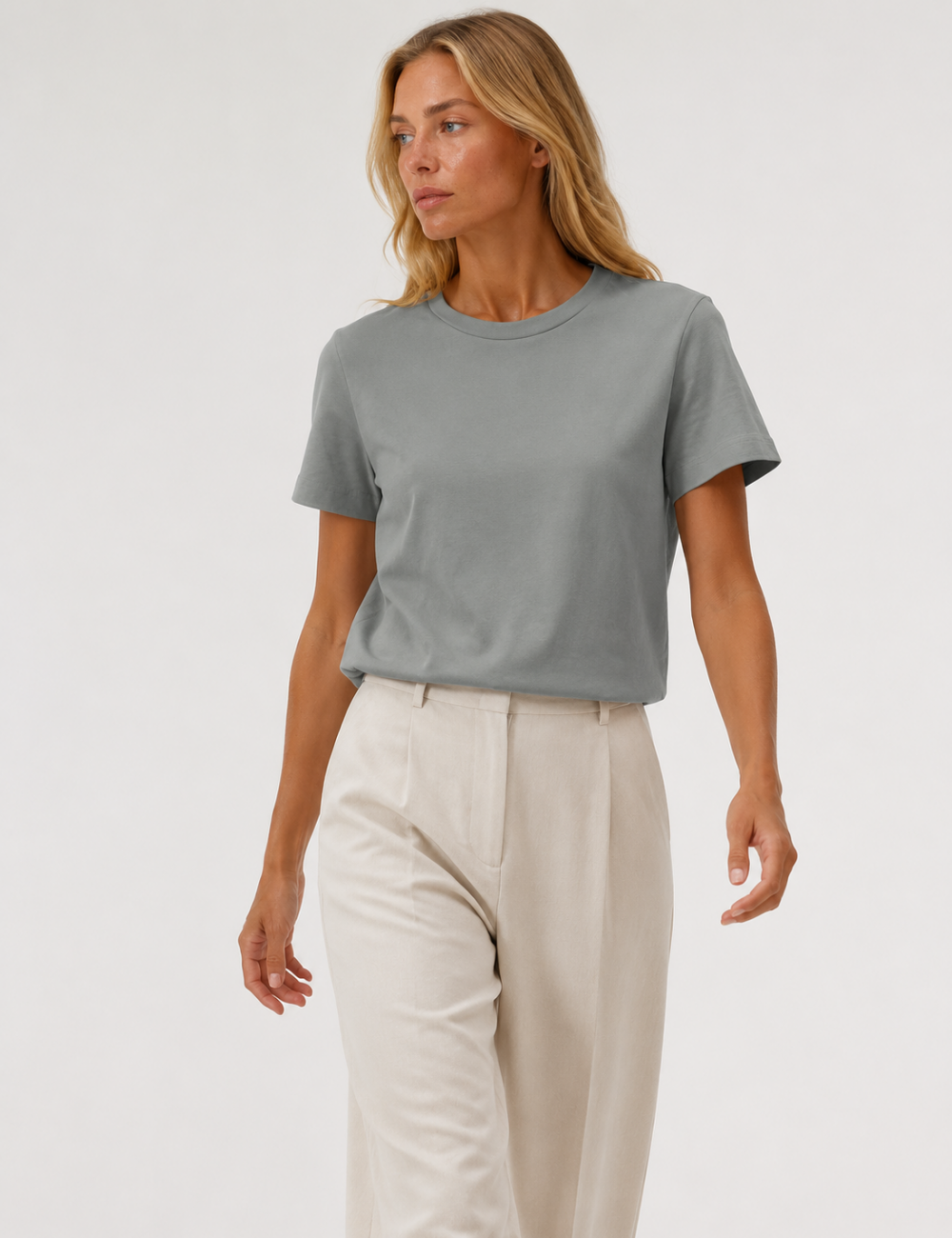 Ladies Casual Solid Round Neck Short Sleeves Basic T-Shirt