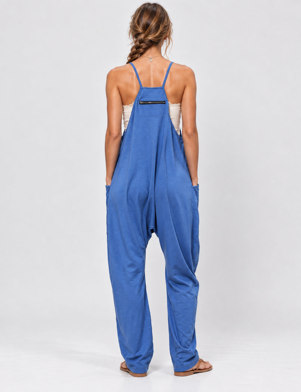 Ladies Casual V-Neck Spaghetti Strap Jumpsuit