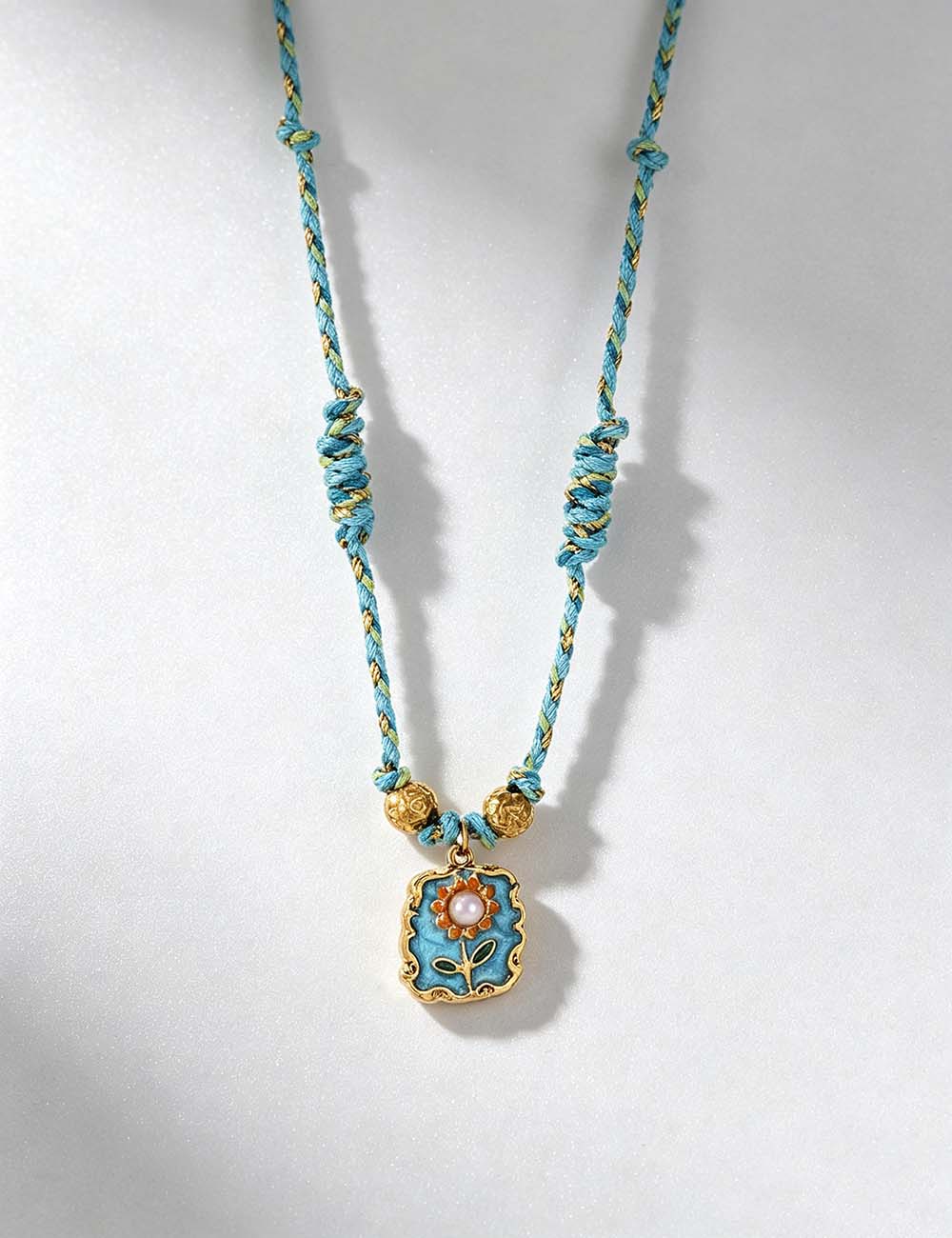 Ladies Colorful Floral Braided Cord Necklace