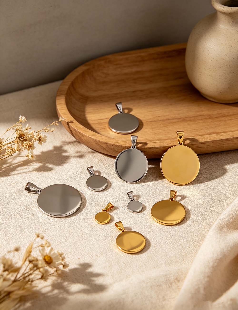 Ladies Minimalist Classic Round Disc Blank Pendant