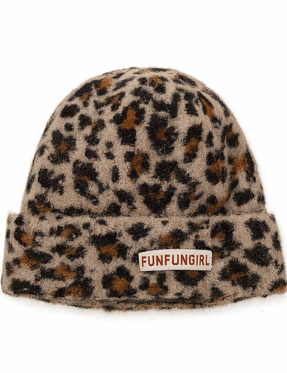 Ladies Vintage Leopard Folded Knit Dome Hat