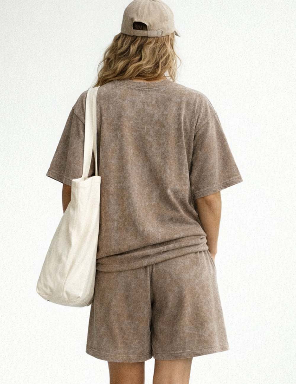 Ladies Washed Round Neck Short Sleeves T-shirt & Shorts Matching Set