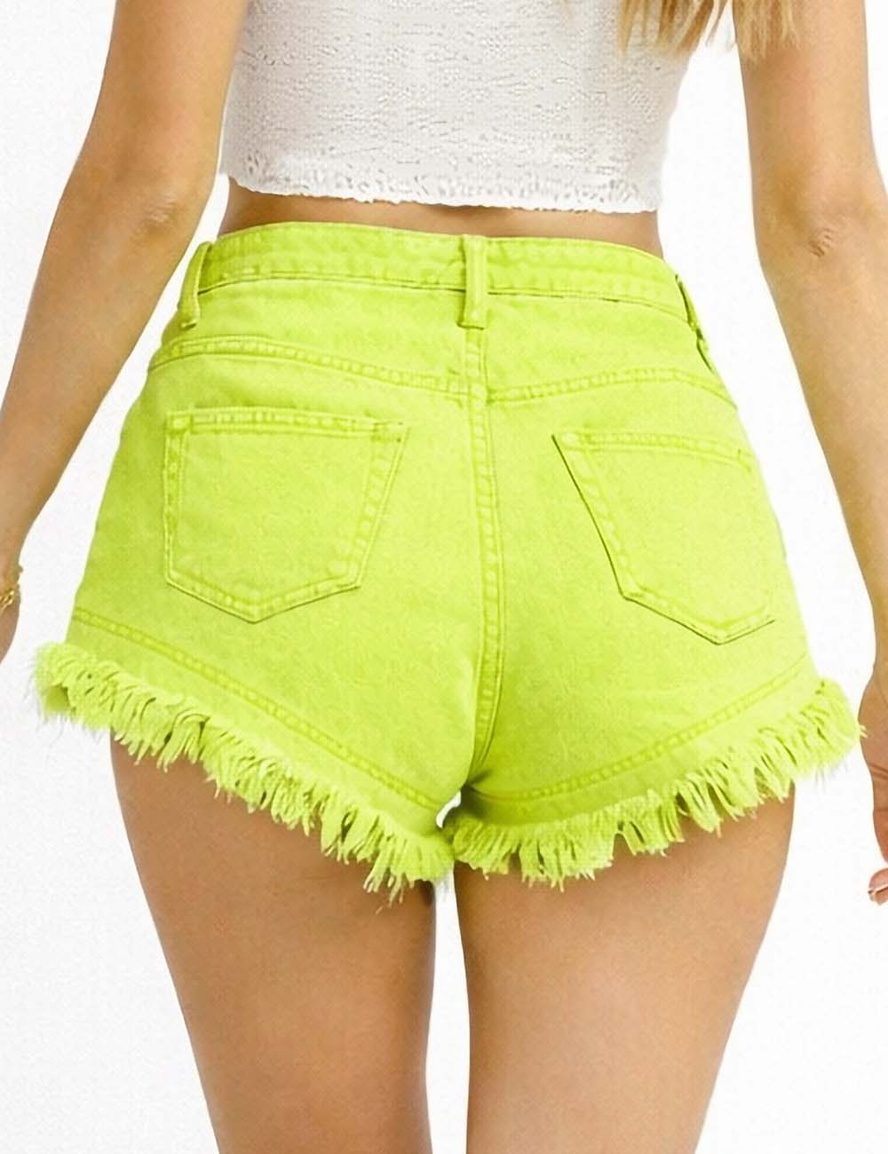 Ladies Distressed Raw Edge Frayed Hem Denim Shorts