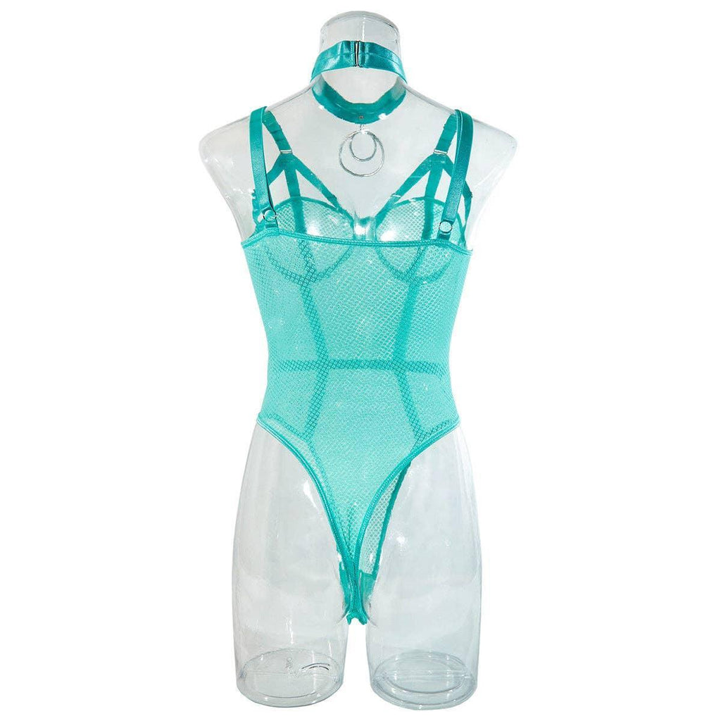 2PCS Metal Silver Sexy Lingerie Teddy