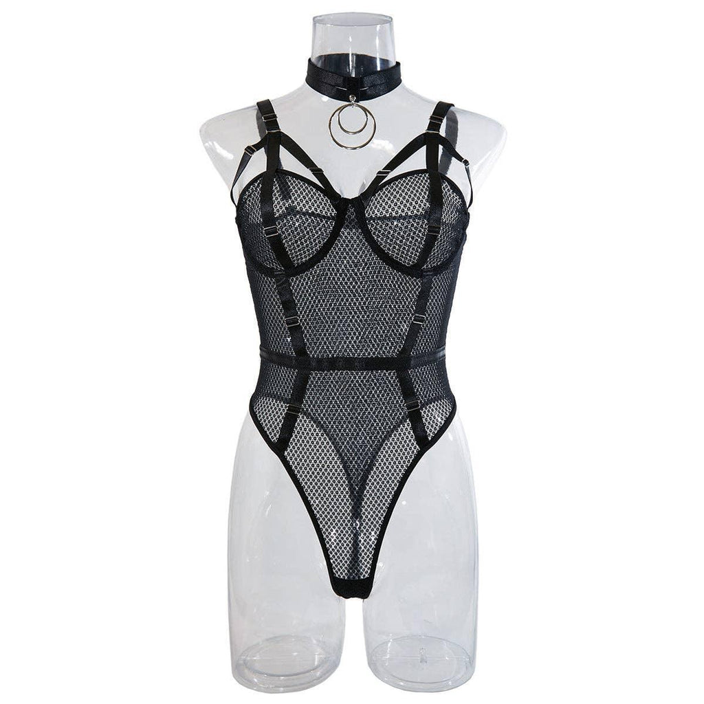 2PCS Metal Silver Sexy Lingerie Teddy