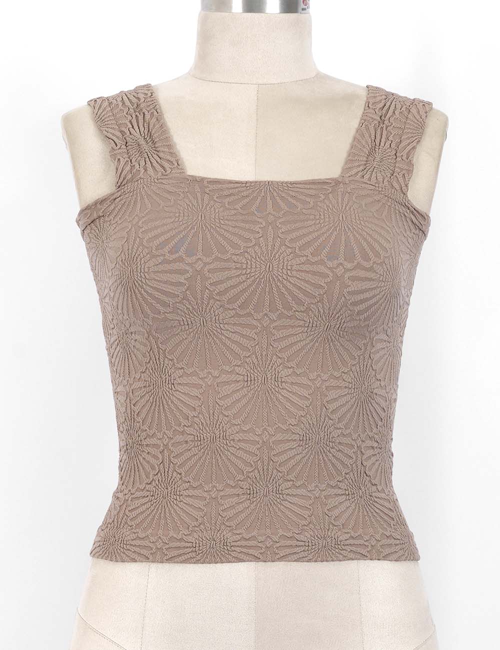 Ladies Floral Pattern Square Neck Crop Tank Top