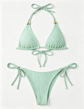 Ladies Ribbed Beaded Halter Triangle 2 Piece Bikini Set