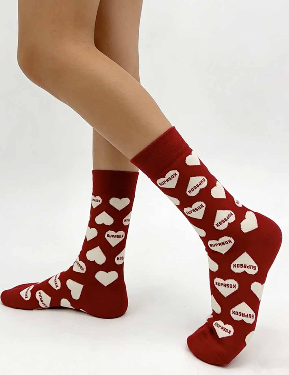 Ladies Valentine Cute Heart Pattern Knit Midi Calf Socks