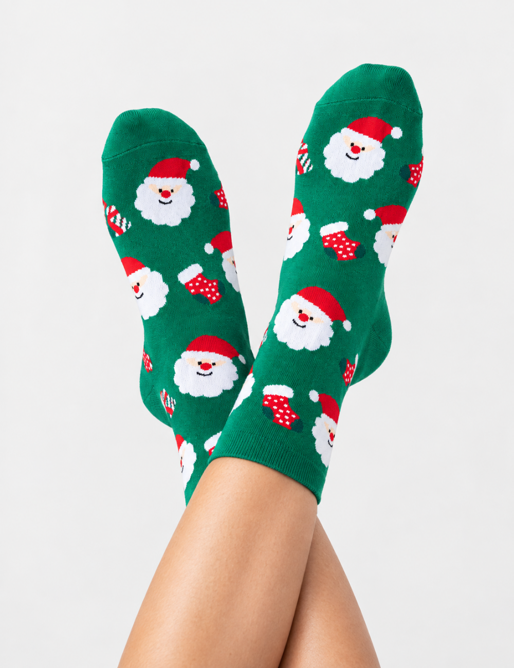 Ladies Reindeer Santa Claus Christmas Festive Crew Socks