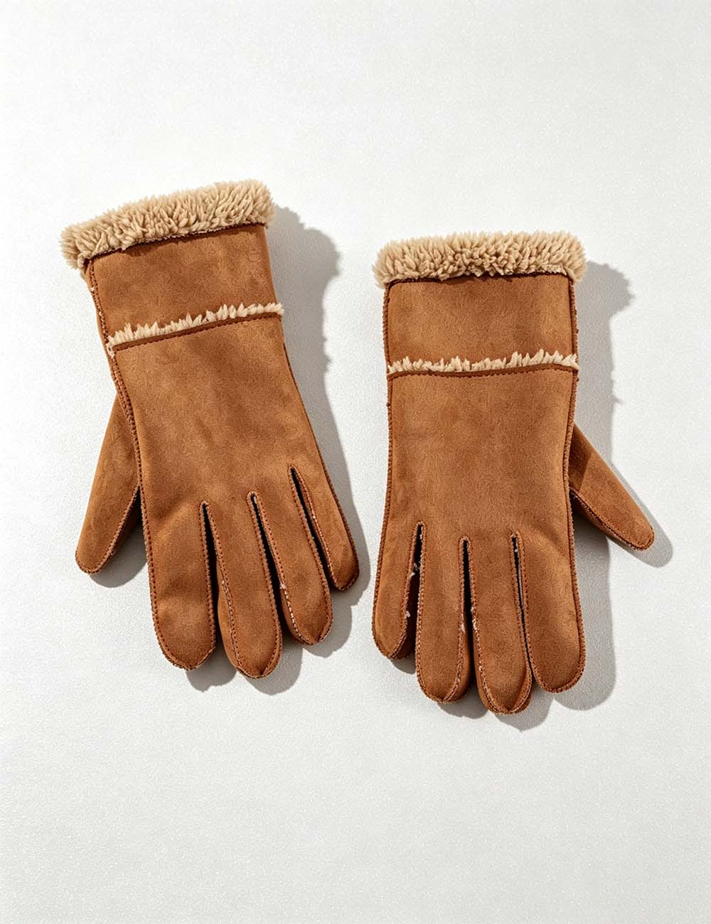 Ladies Faux Suede Faux Fur Cuff Winter Gloves
