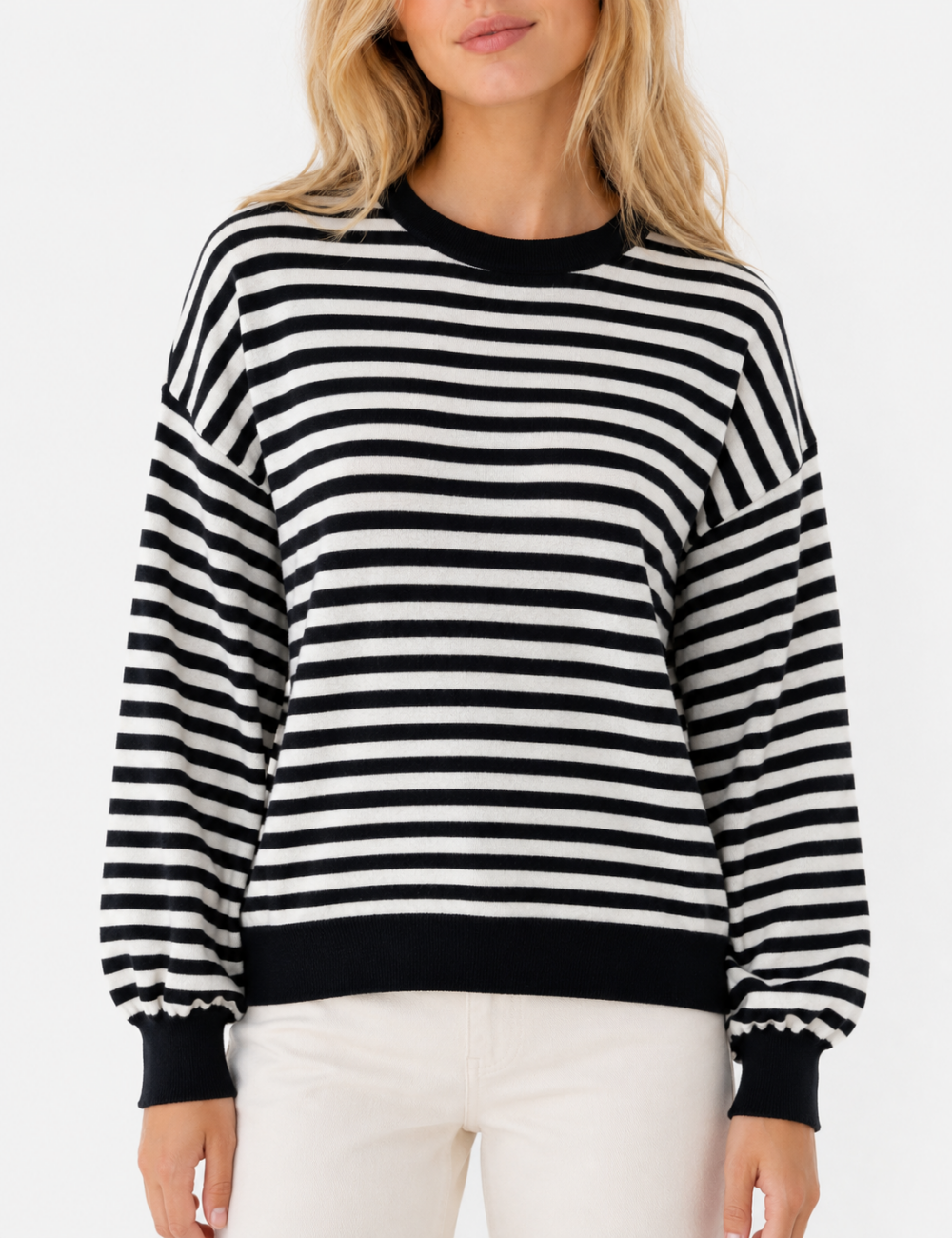Ladies Stripe Back Cutout Long Sleeve Knit Sweater