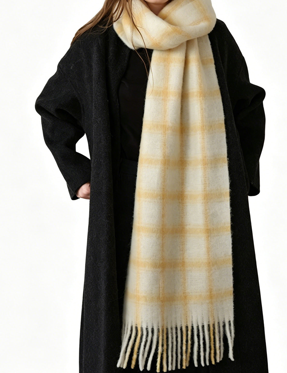 Ladies Plaid Fringe Long Neck Scarf