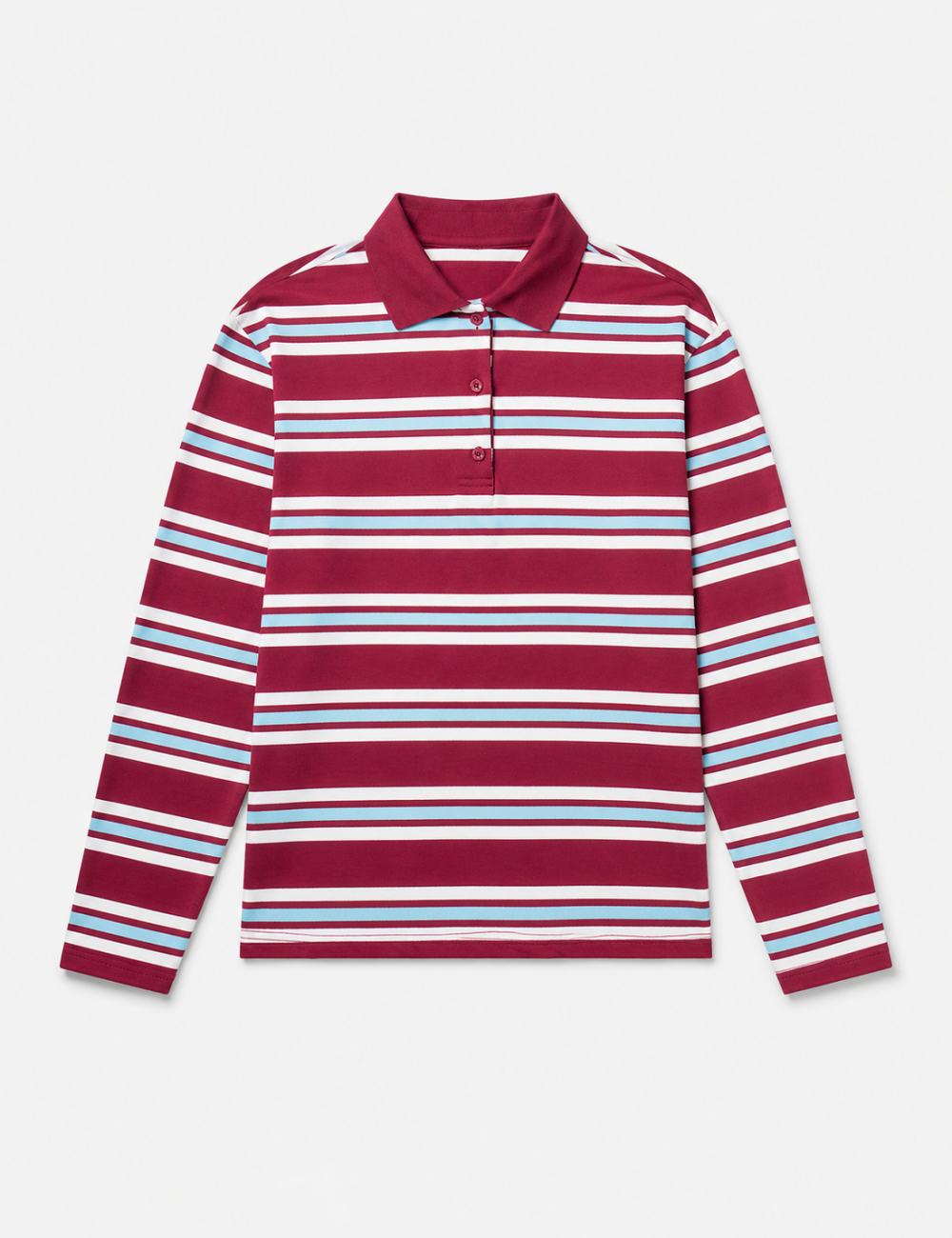 Ladies Casual Striped Polo Collar Long Sleeves Top
