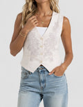 Ladies V-Neck Embroidery Button Waistcoat Sleeveless Top