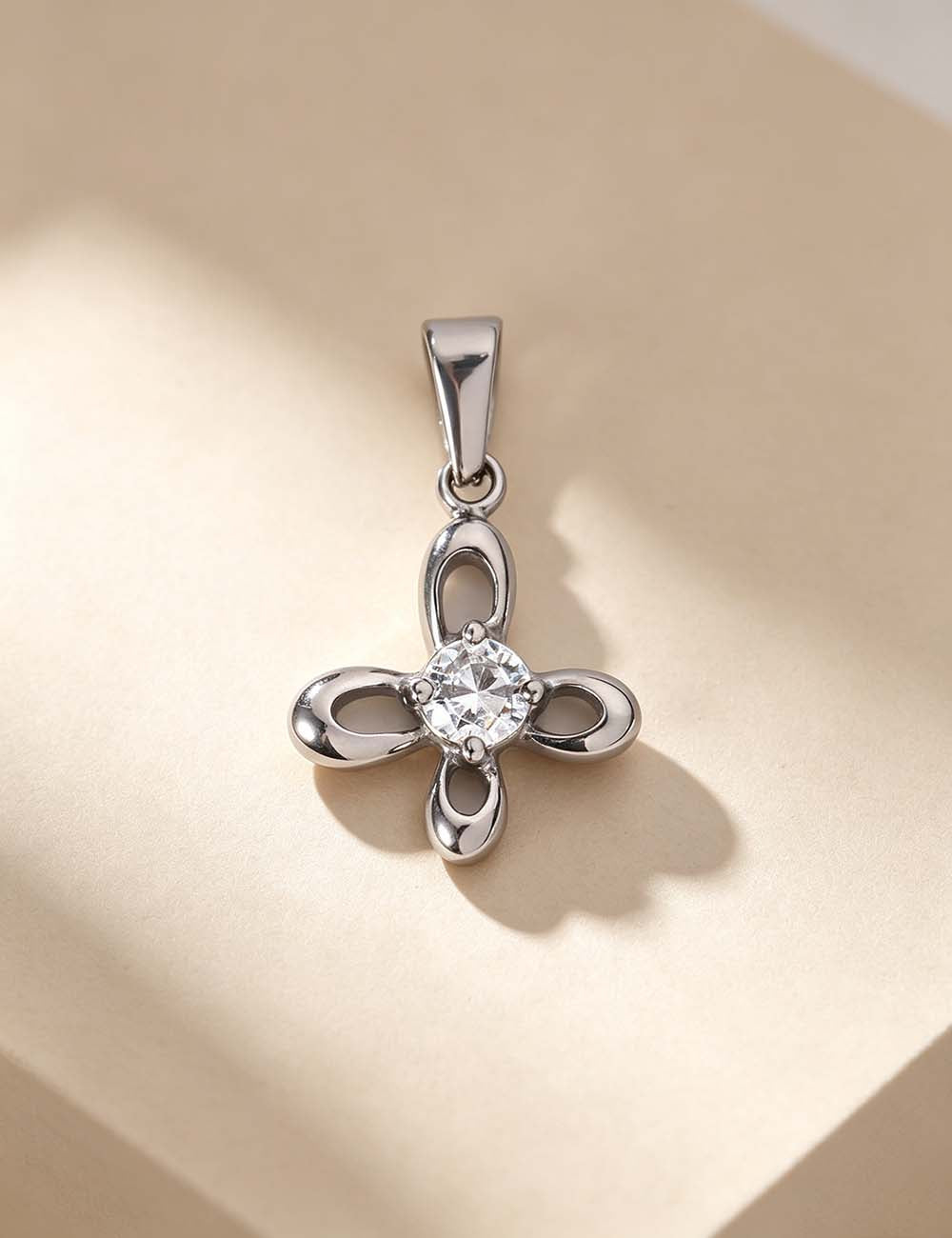 Ladies Minimalist Romantic CZ Star Cross Charm Pendant