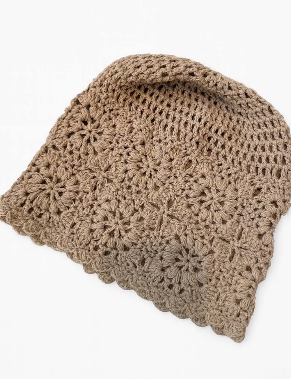 Ladies Boho Crochet Knit Floral Hollow Out Skull Cap Hat