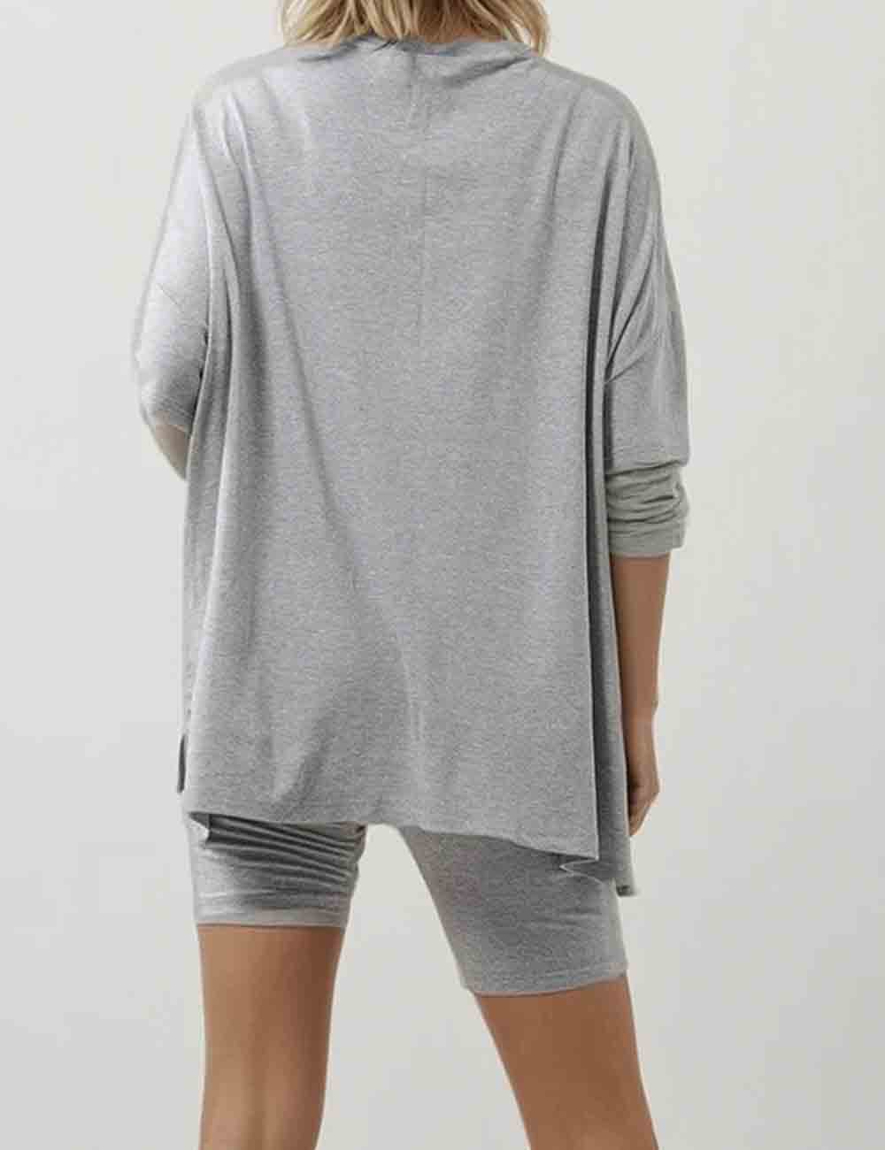 Ladies Solid Loungewear Outfits Loose Top & Slim Shorts Set