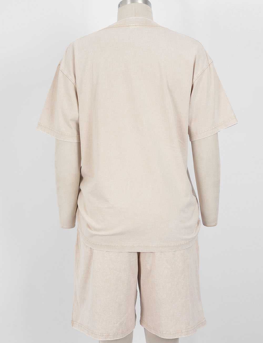 Ladies Washed Round Neck Short Sleeves T-shirt & Shorts Matching Set