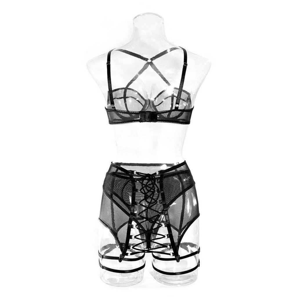 3PCS Bandage Sexy Lingerie Set with Garter Belt