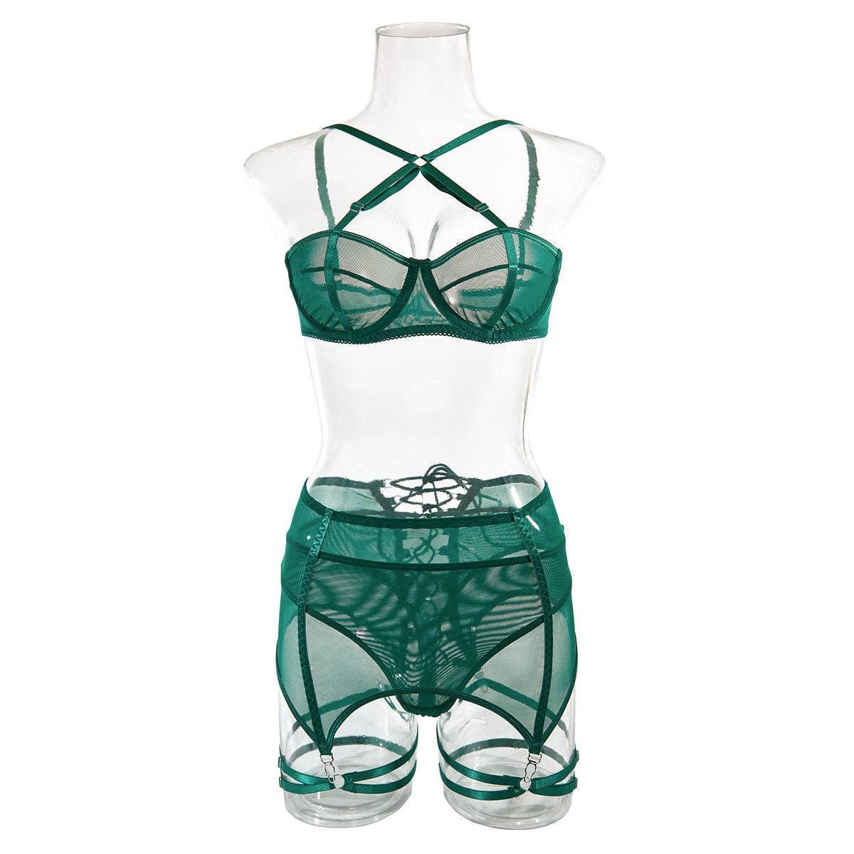 3PCS Bandage Sexy Lingerie Set with Garter Belt