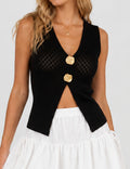 Ladies Chic Metal Button Diamond Knit V-Neck Vest