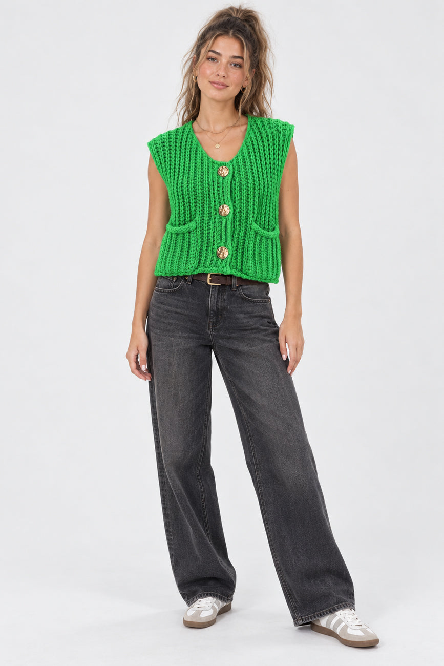 Ladies Chunky Open Knit Sweater Vest