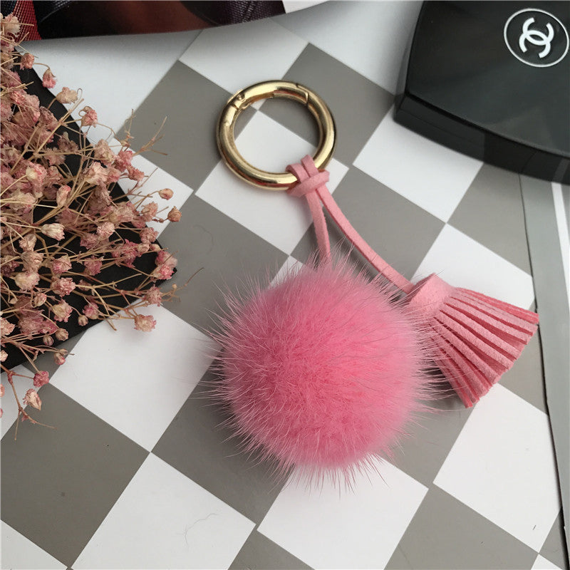 Ball Shaped Faux Mink Pandent Keyring SKAC4106