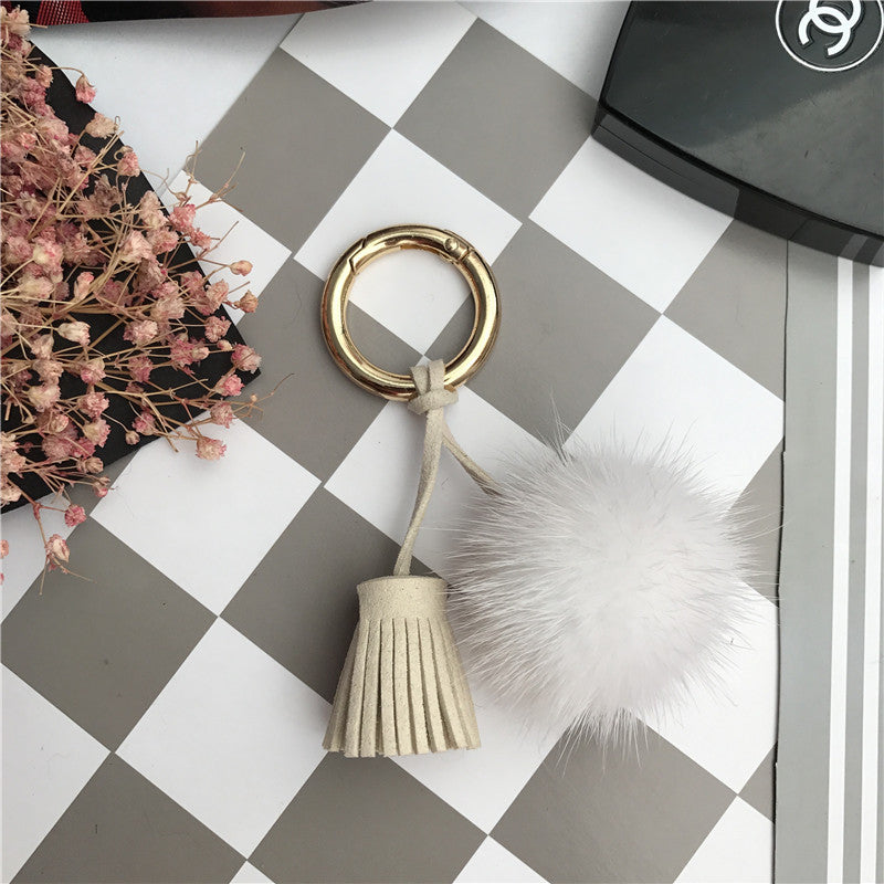 Ball Shaped Faux Mink Pandent Keyring SKAC4106