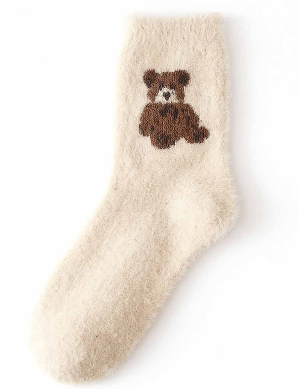 Ladies Fuzzy Cozy Teddy Bear Midi Calf Socks