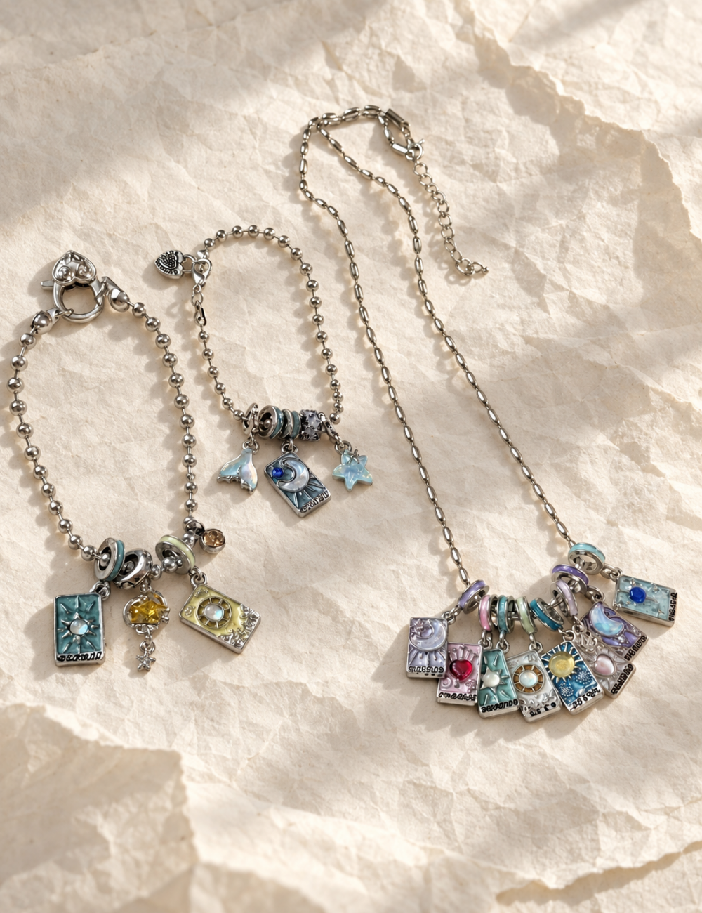 Ladies Y2K Grunge Tarot Moon Charm Chain Bracelet Necklace