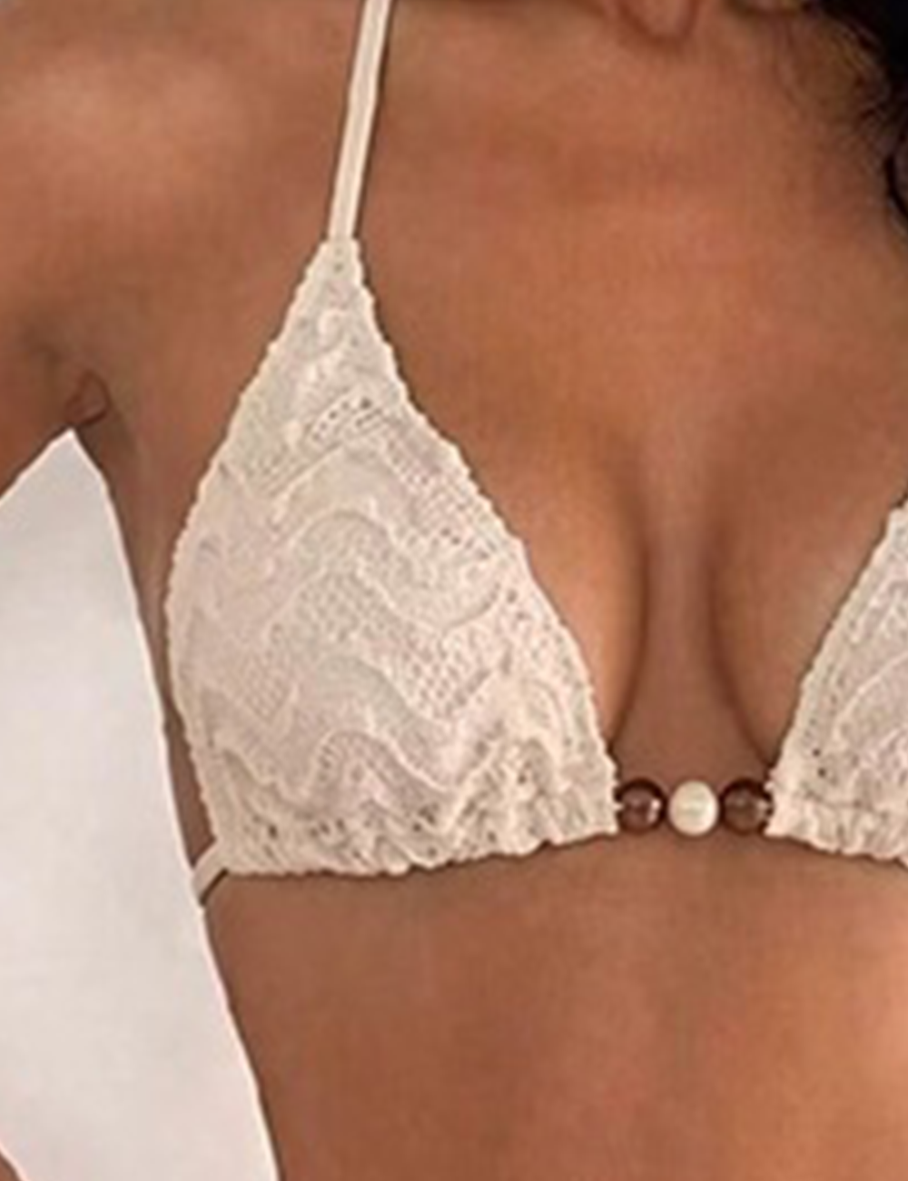 Ladies Halter Neck Lace Trim Bikini Set with Cover Skirt