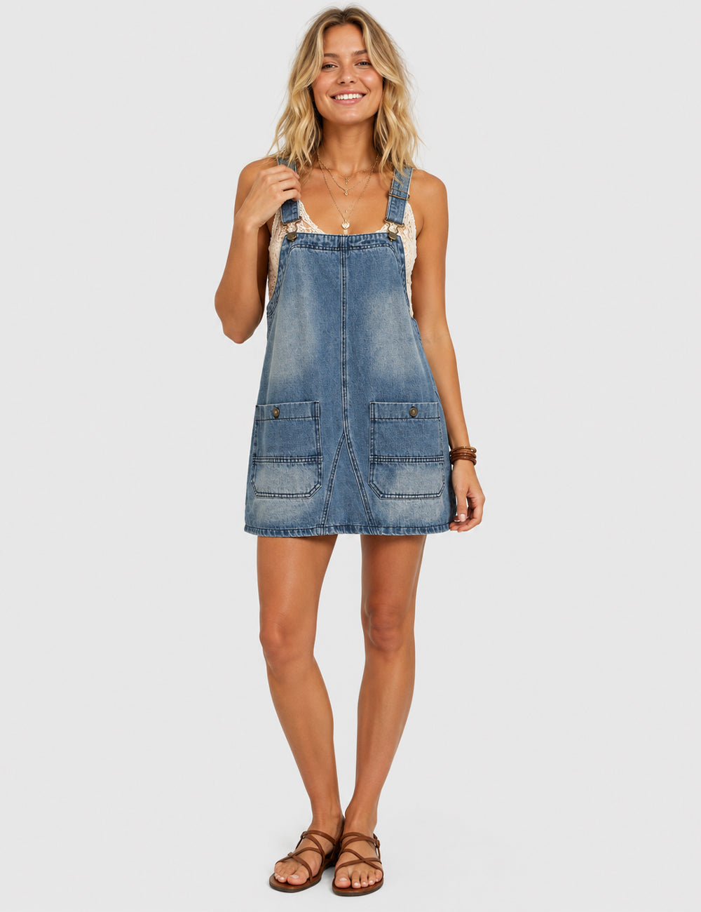 Ladies Pocket Denim Mini Overall Dress