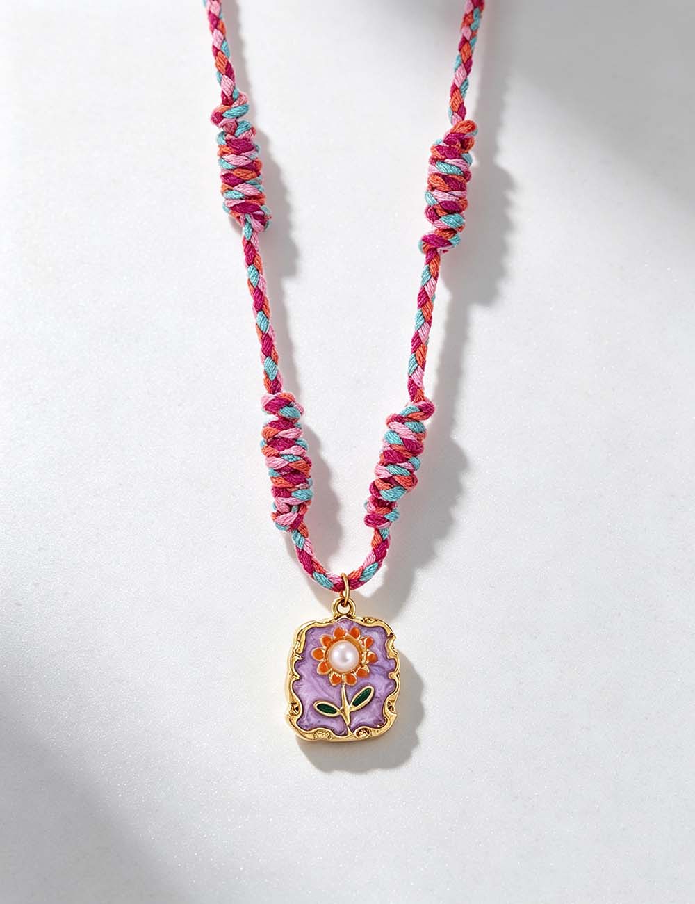 Ladies Colorful Floral Braided Cord Necklace