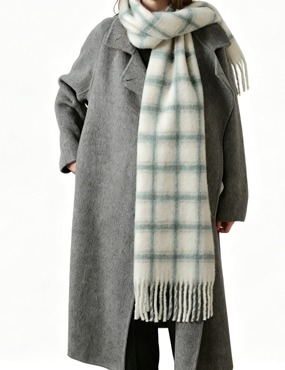 Ladies Plaid Fringe Long Neck Scarf