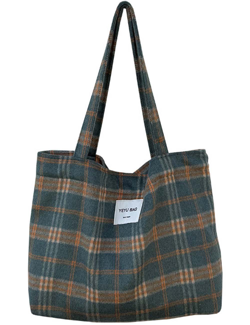 Ladies Vintage Plaid Shoulder Tote Bag