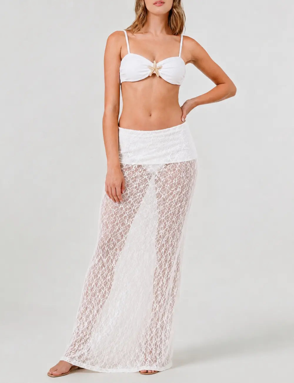 Ladies Gold-Tone Starfish Center Accent Bikini Set with Salong