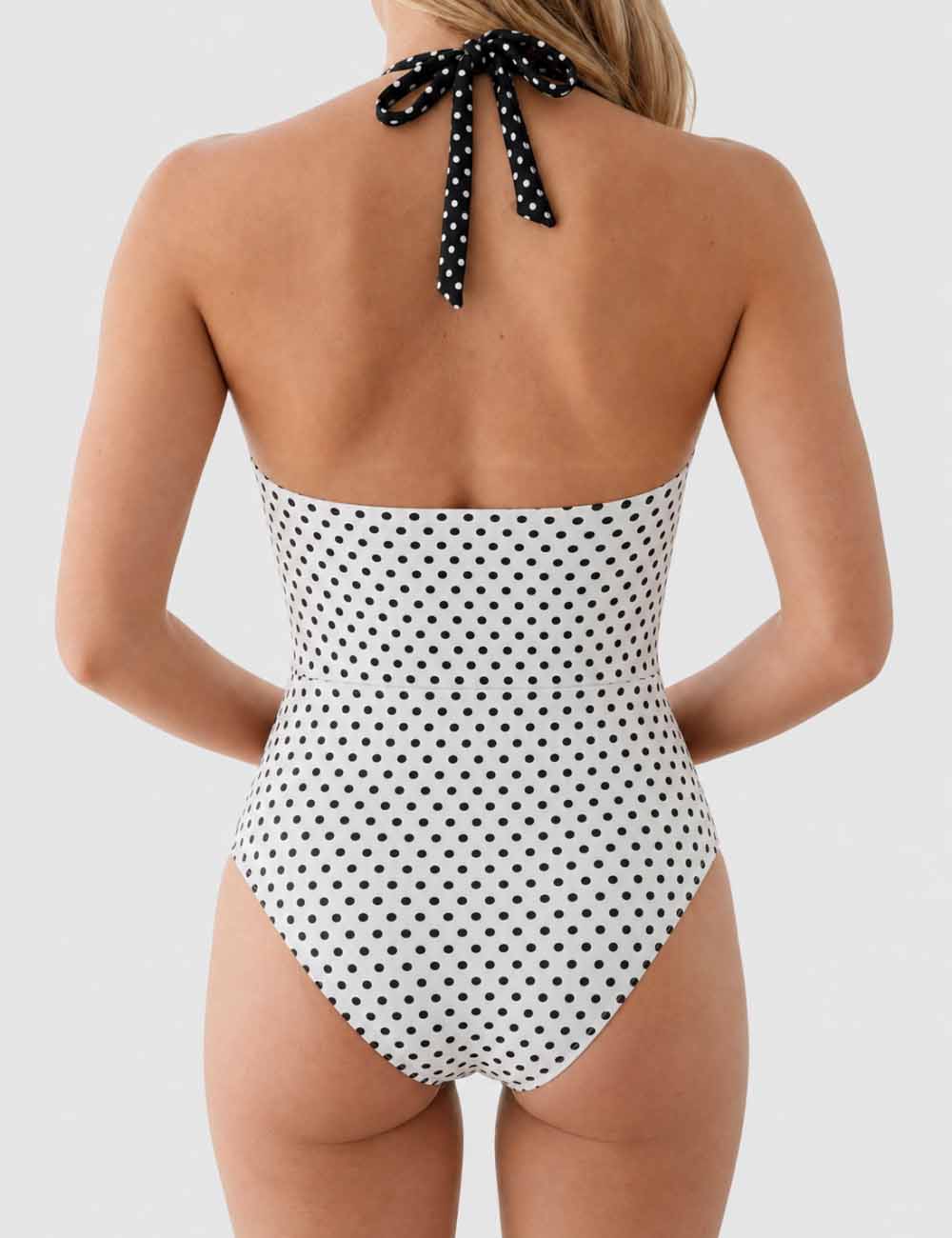 Ladies Polka Dot Print Halter One Piece Swimsuit