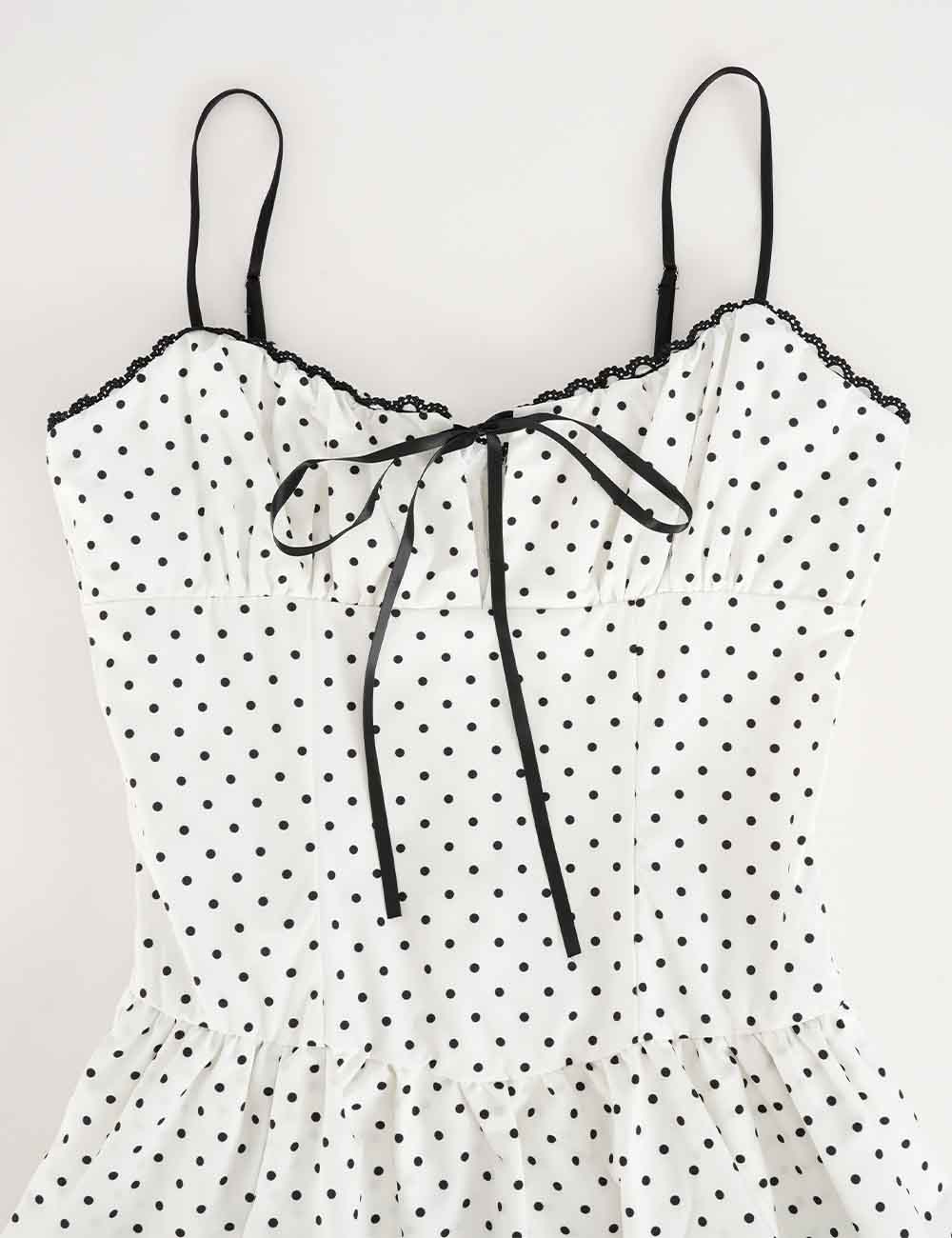Ladies Chic Polka Dot Sweetheart Neck Cami Mini Dress
