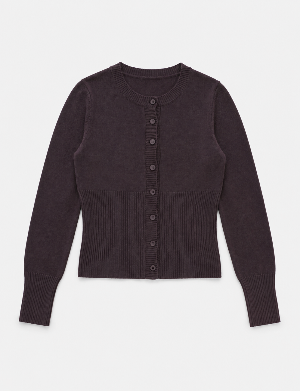Ladies Button Front Ribbed Knit Cardigan