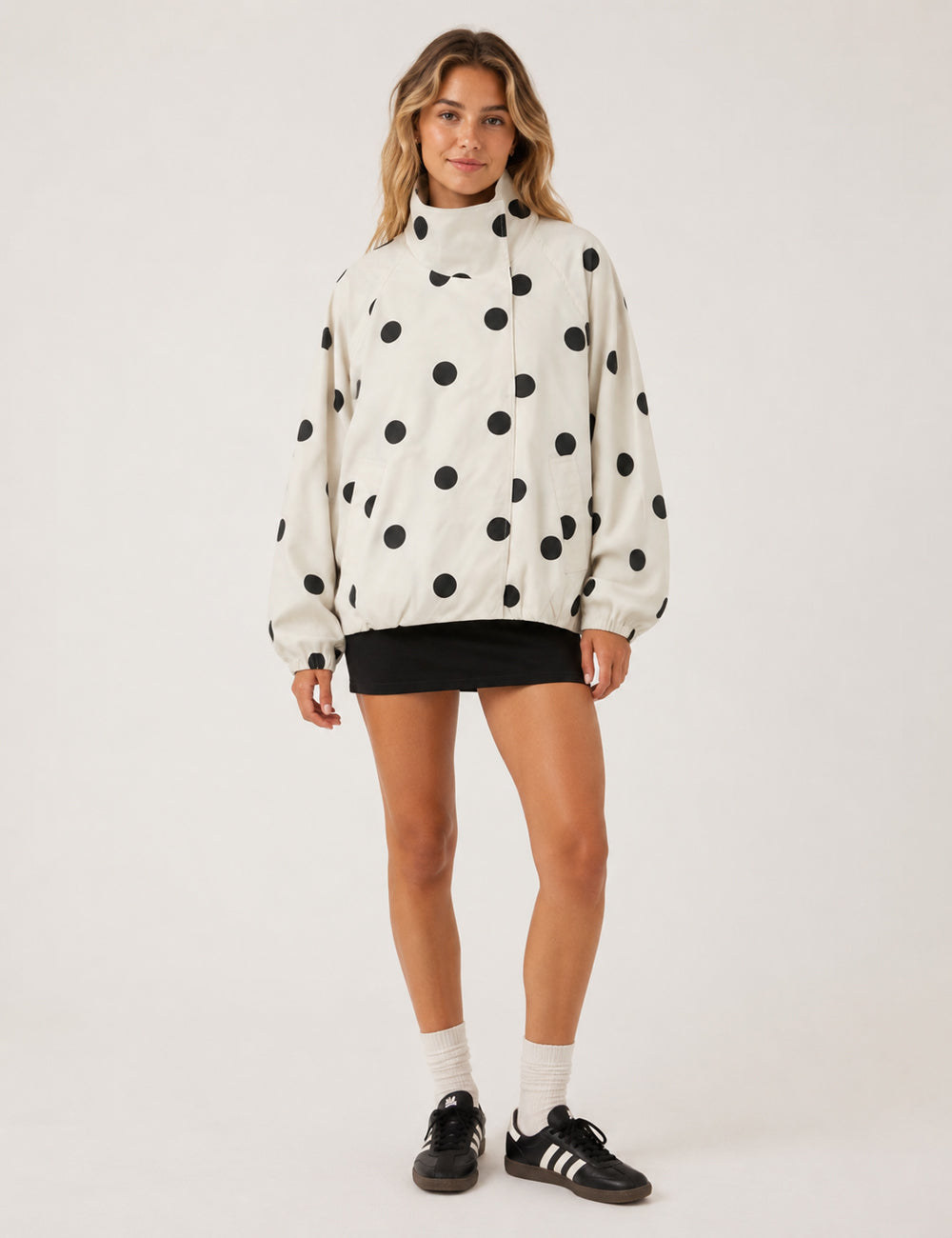 Ladies Casual Polka Dot Stand Collar Crop Jacket