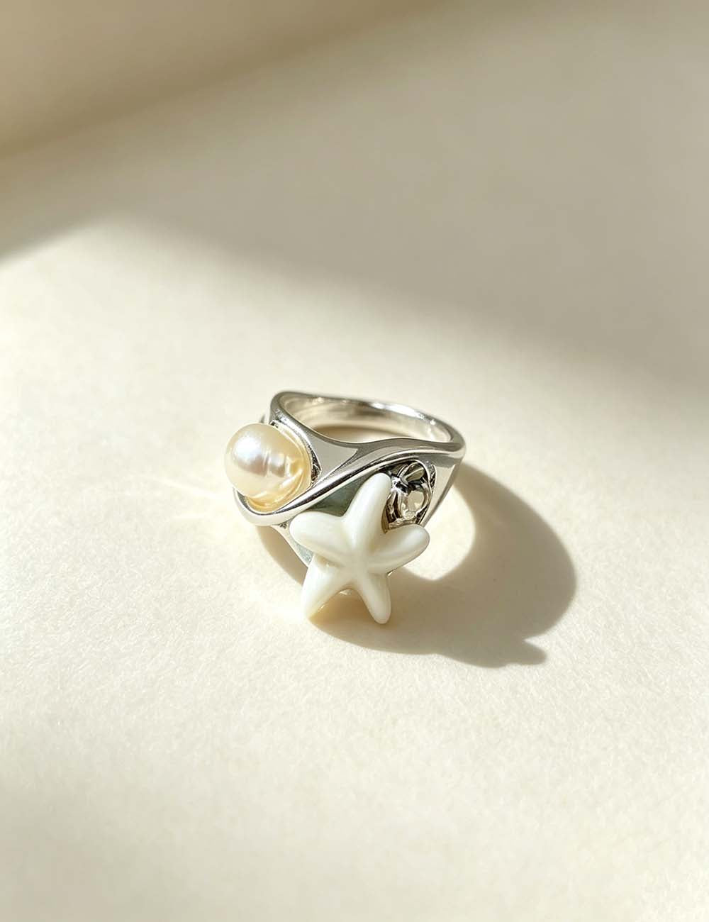 Ladies Coastal Seashell Starfish Beaded Statement Rings