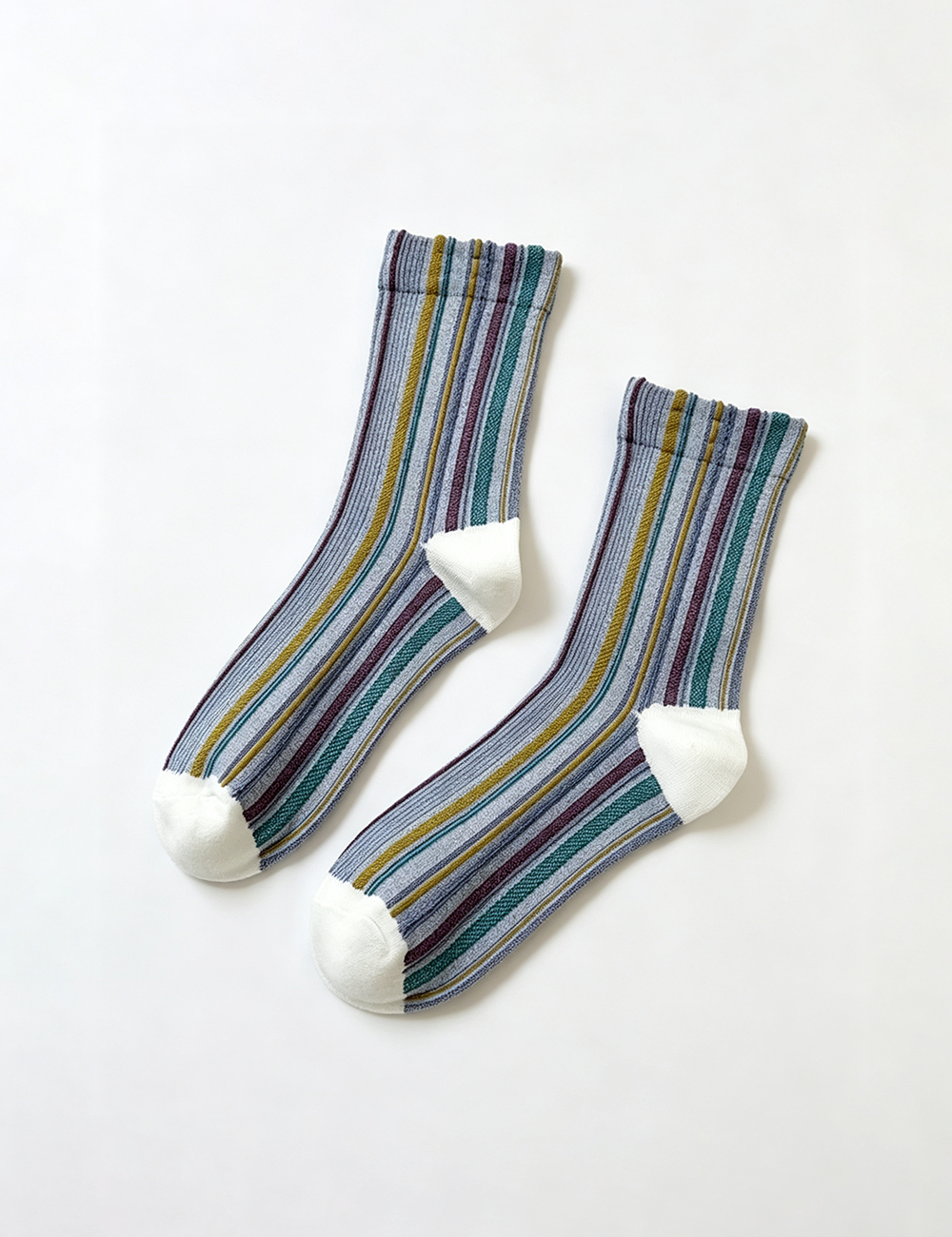 Ladies Retro Striped Contrast Toe Mid Calf Socks