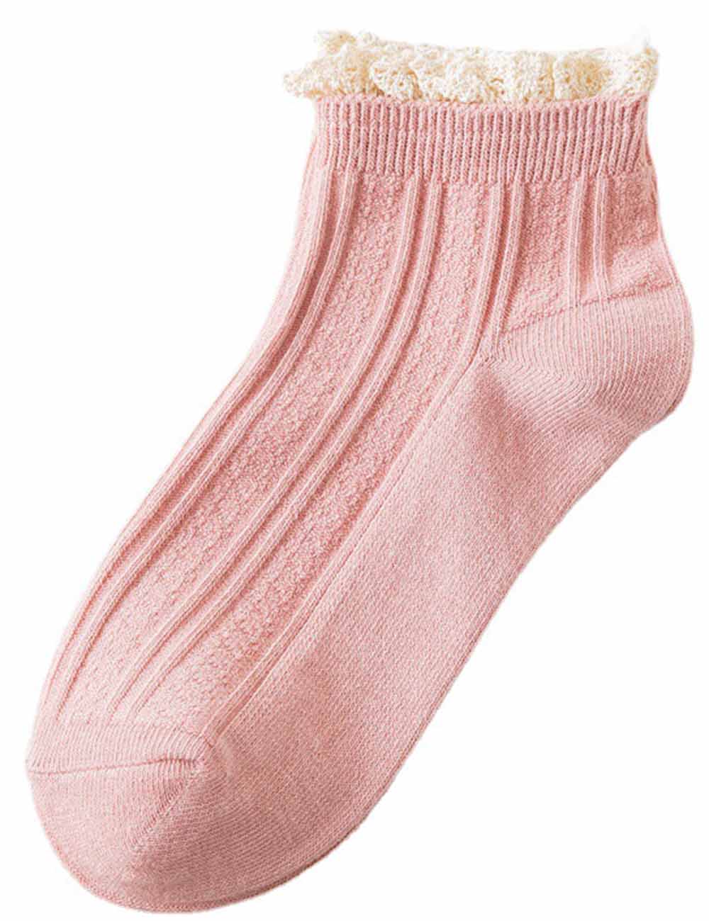 Ladies Lace Trim Ribbed Knit Ankle Crew Socks