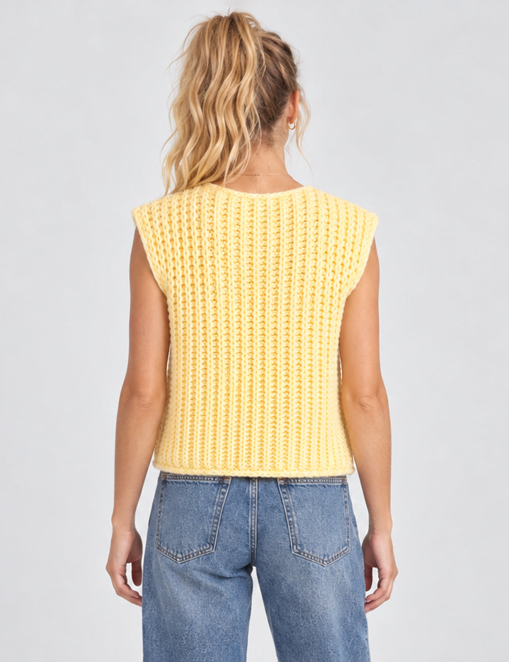 Ladies Solid Color Sleeveless Open Knit Sweater Vest