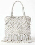 Ladies Boho Macrame Fringe Handle Beach Tote Bag