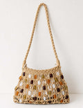 Ladies Beaded Crochet Woven Shoulder Tote Bag