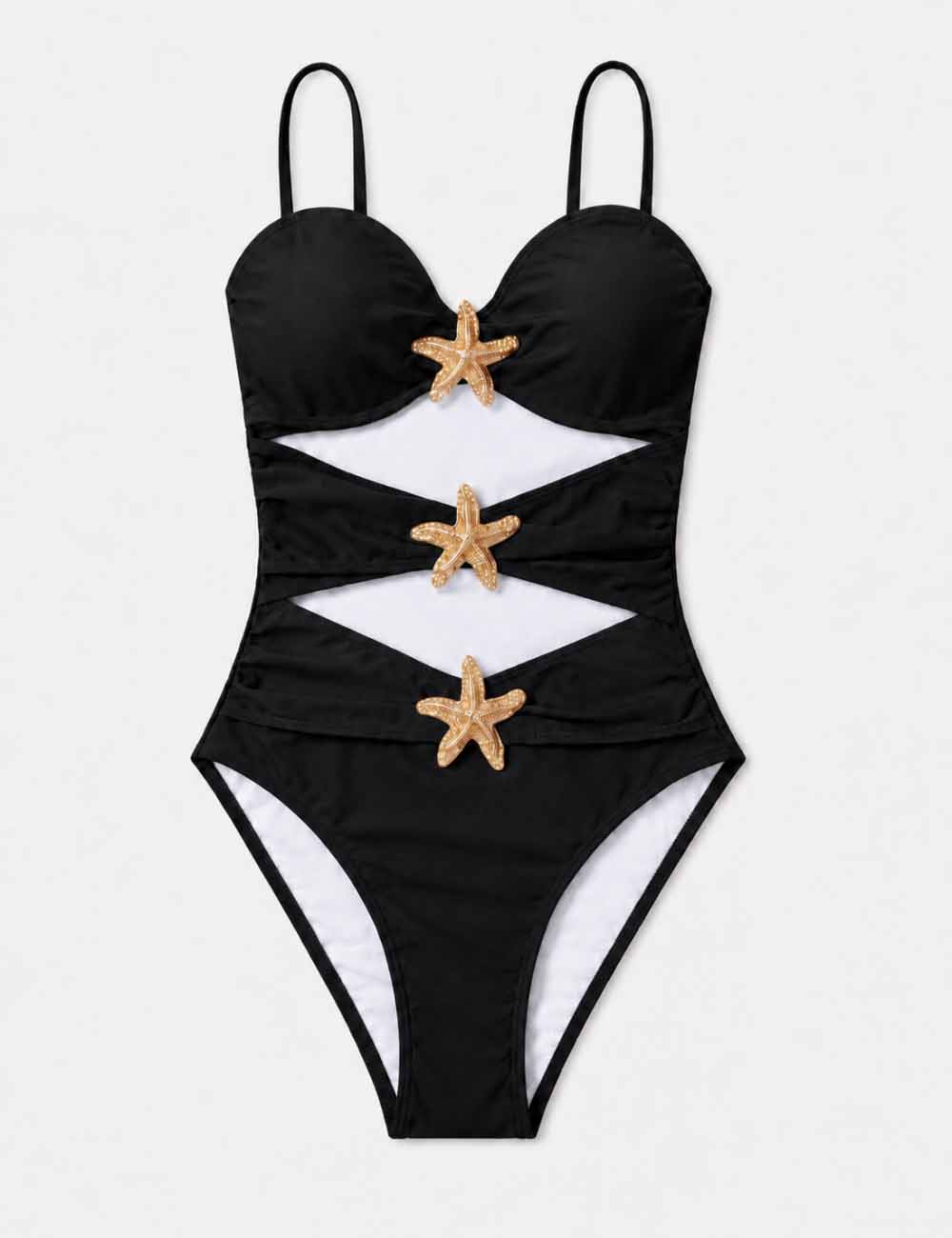 Ladies Gold Starfish Embellishment One Piece Swimsuit