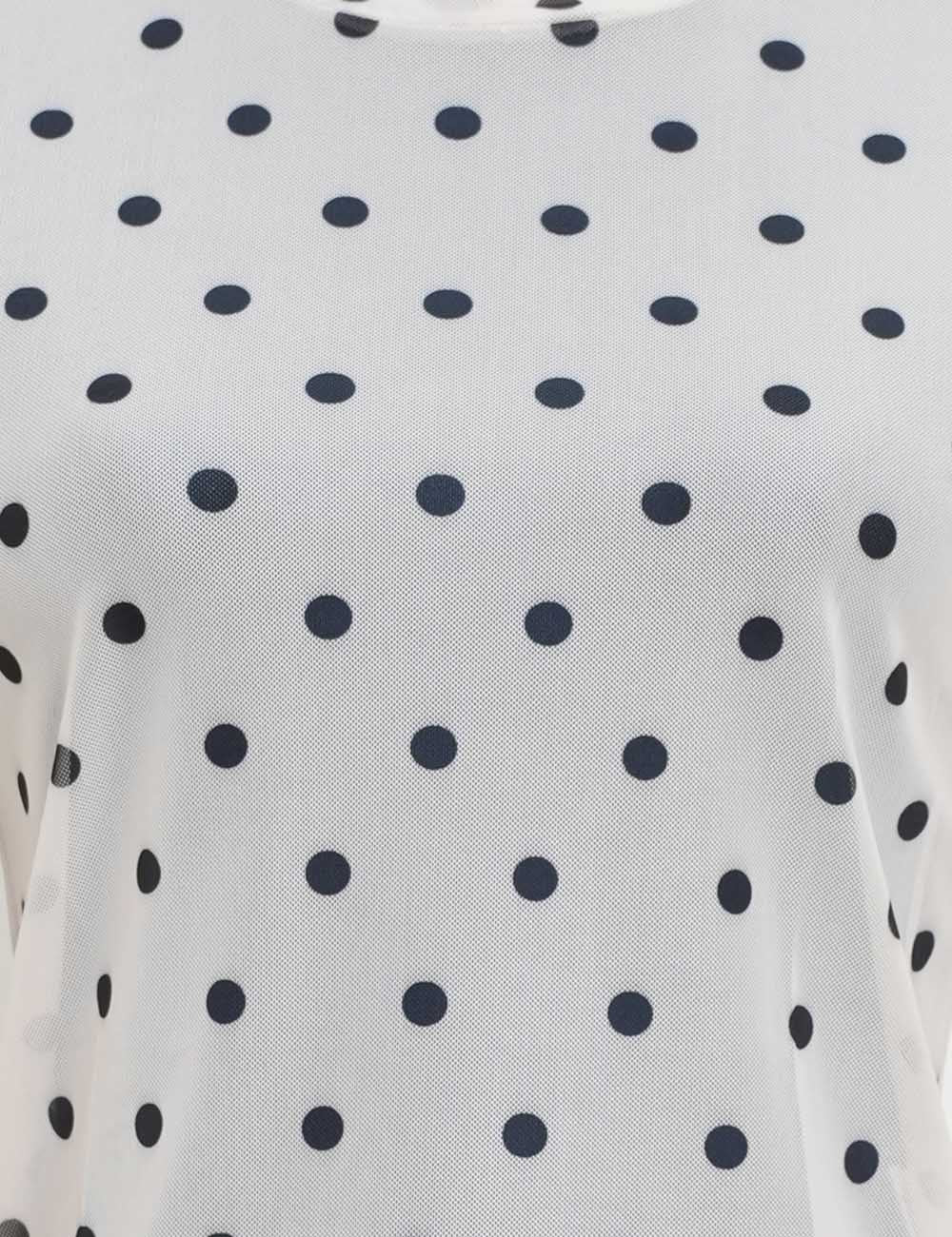 Ladies Round Neck See Sheer Polka Dot Layring Top