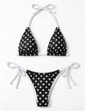 Ladies Plaid Color Block Halter Triangle 2 Piece Bikini Set