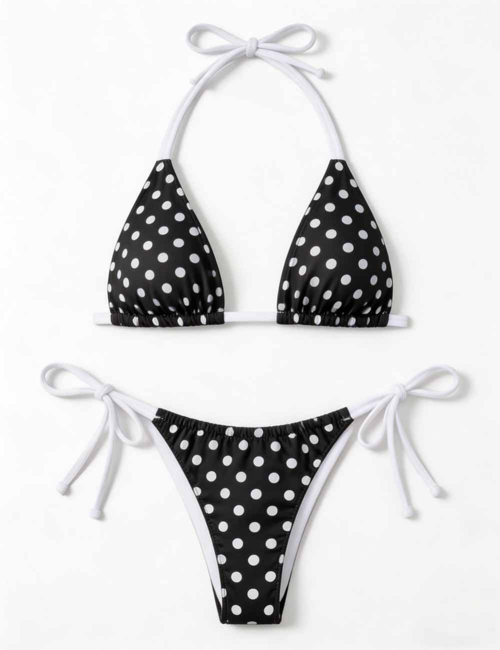Ladies Plaid Color Block Halter Triangle 2 Piece Bikini Set